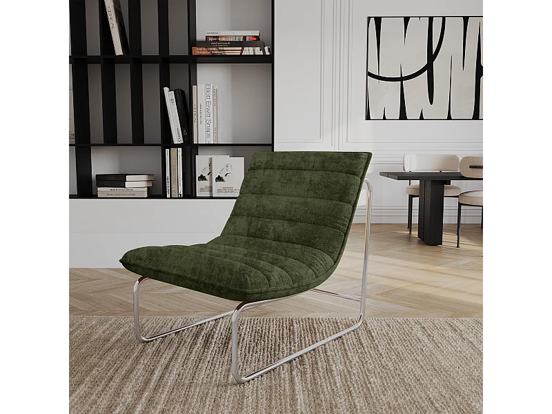 Fauteuil de salon velours texturé kaki VINTY