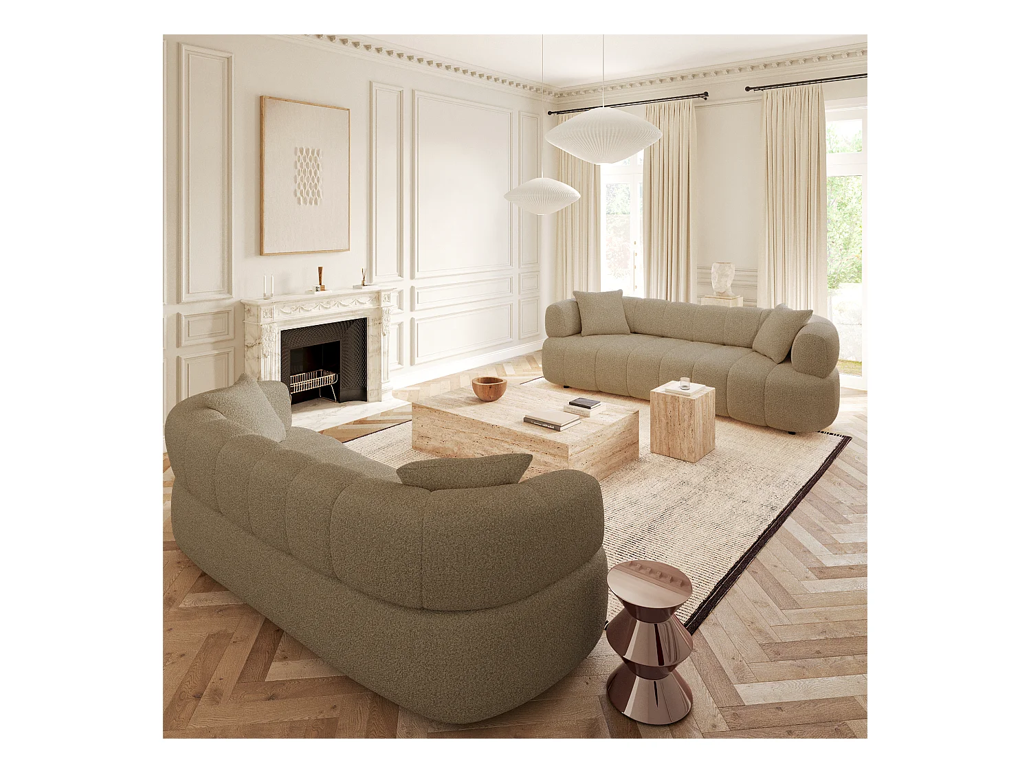 Canapé 4 places tissu bouclette taupe CALVI