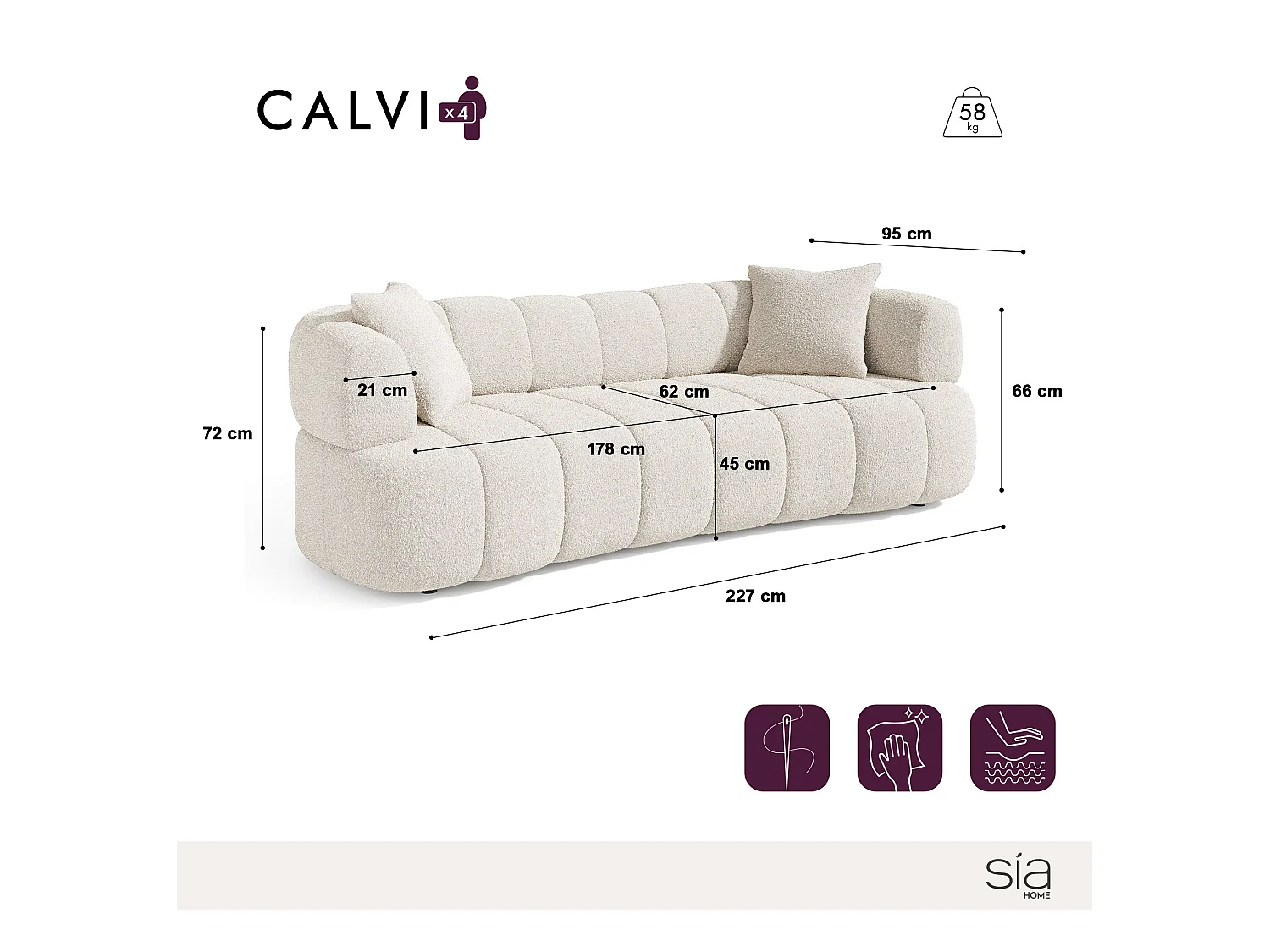 Canapé 4 places tissu bouclette taupe CALVI