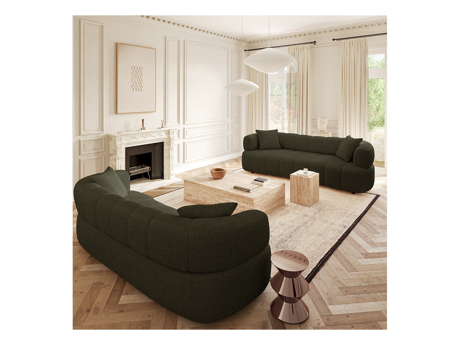 Canapé 4 places tissu bouclette kaki CALVI