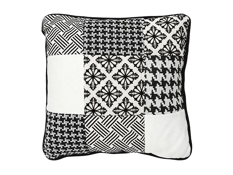Coussin Patchwork Dehoussable 40x40cm Blanc, Noir