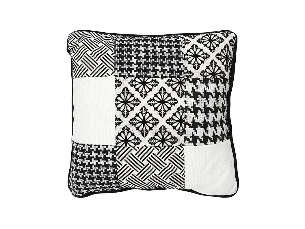 Coussin Patchwork Dehoussable 40x40cm Blanc, Noir