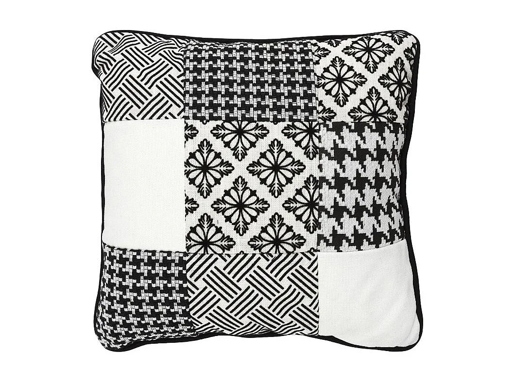 Coussin Patchwork Dehoussable 40x40cm Blanc, Noir