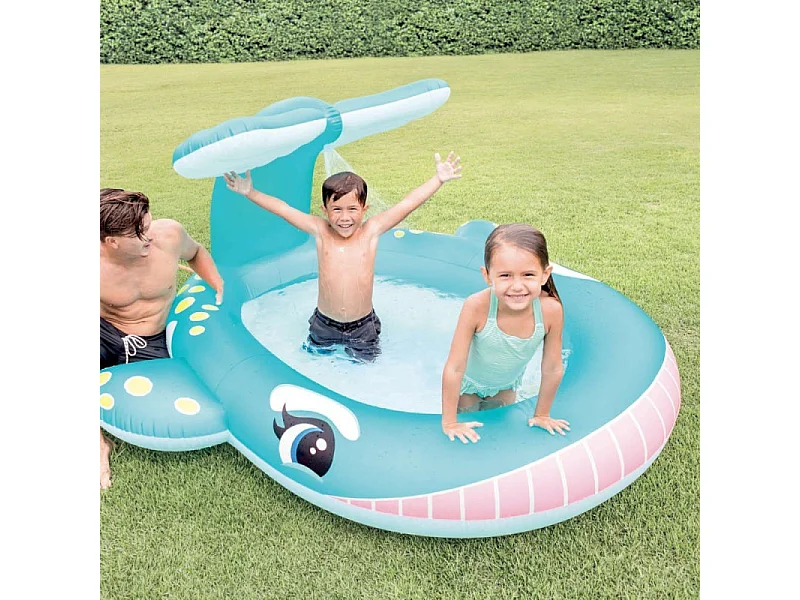 Piscine Fontaine Gonflable "Baleine" 201cm Bleu