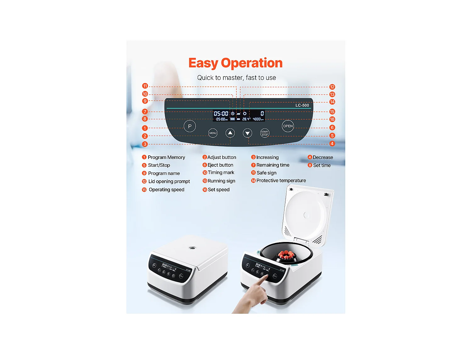 Elektryczna Wirówka SucceBuy, 100-1900 x g RC, Wirówka Laboratoryjna z Pojedynczym Rotorem do Probówek 2/5/10/15 ml, do Różnych Eksperymentów