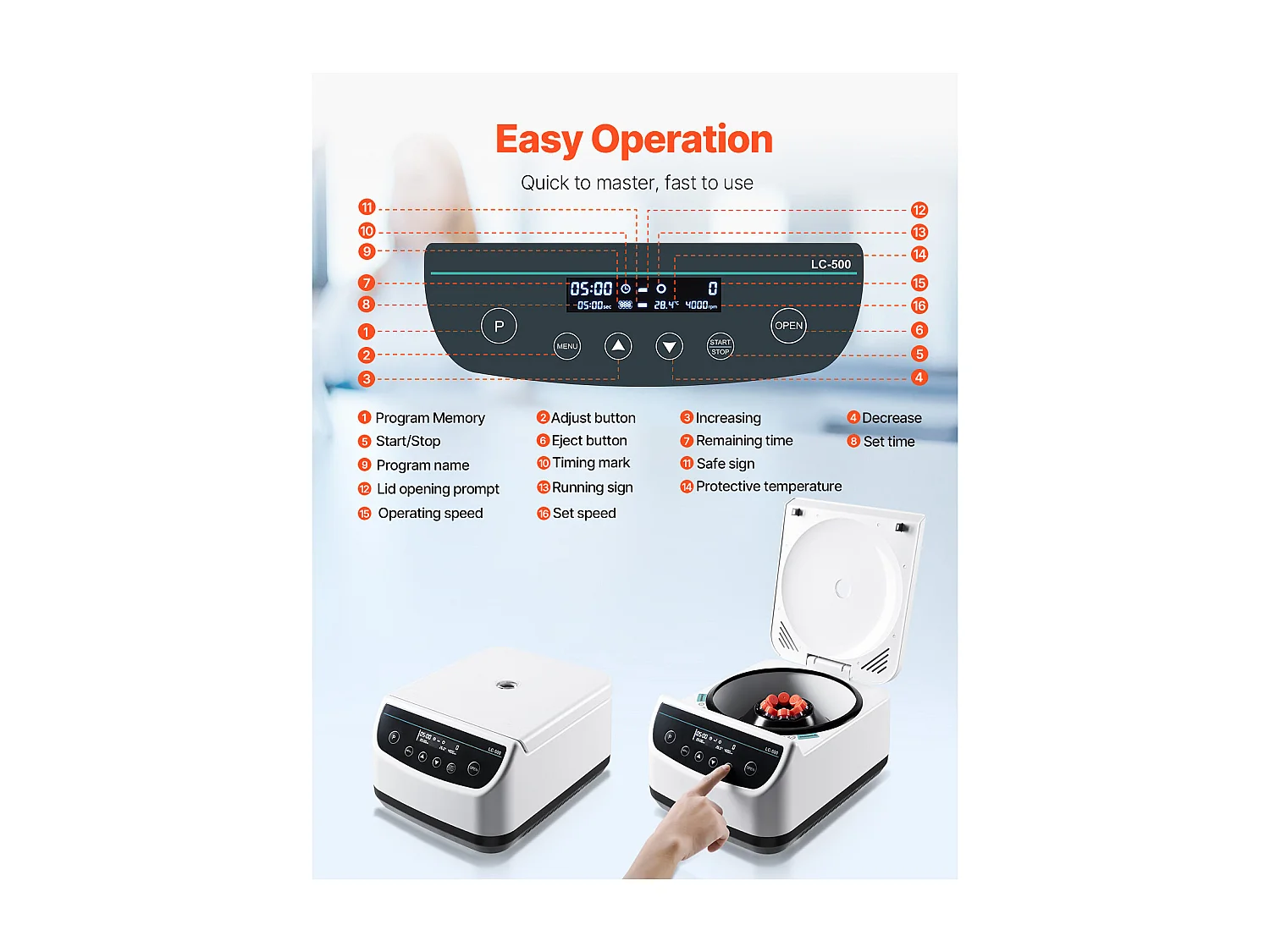 Centrifugeuse Électrique SucceBuy, 100-1900 x g RC, Machine Centrifuge Laboratoire avec Rotor Unique pour Tubes de 2/5/10/15 ml, pour Diverses Expériences