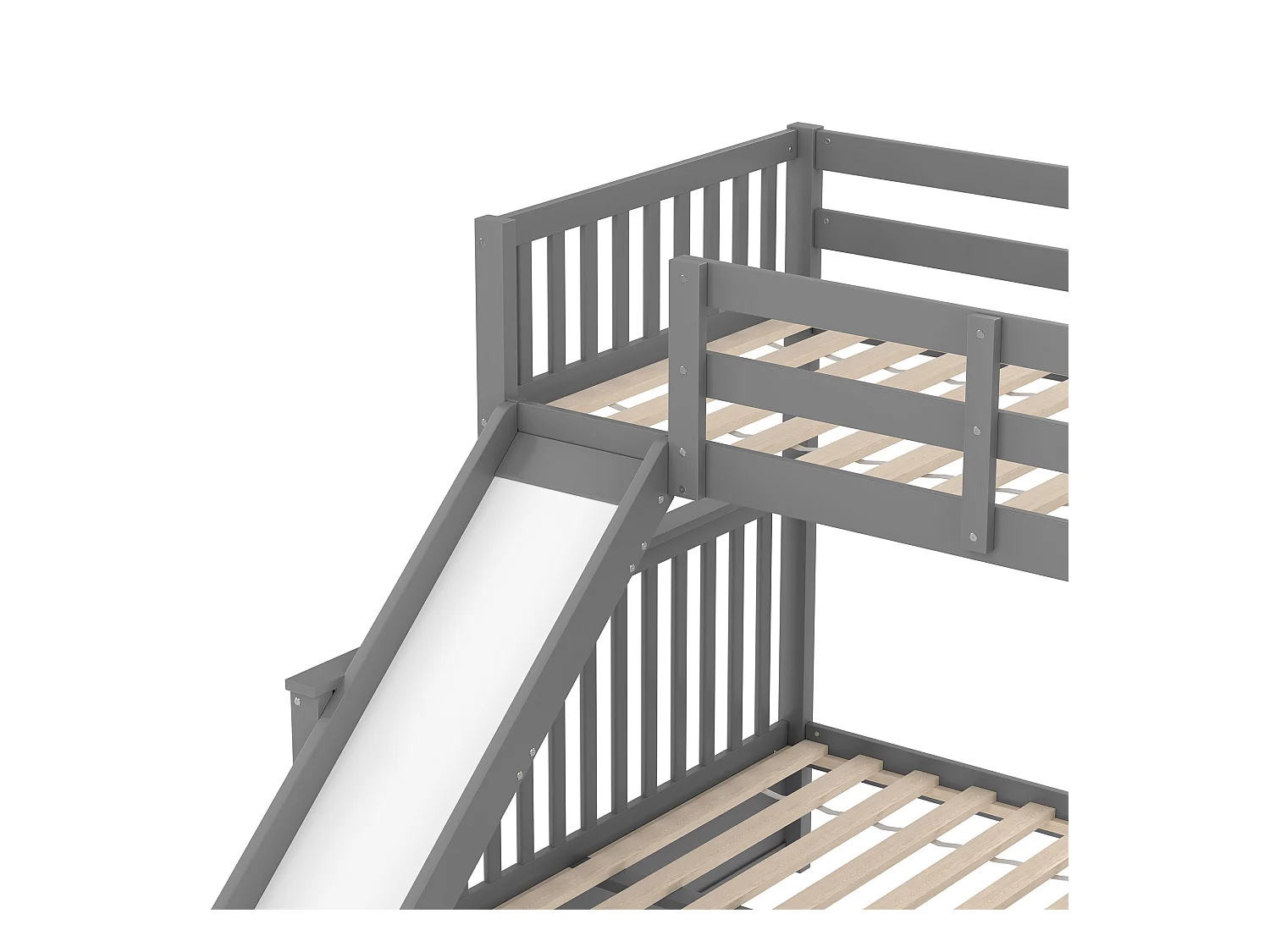 Beliche em madeira maciça - 90x200cm + 140x200cm - com escada de arrumação e escorrega - Cinza