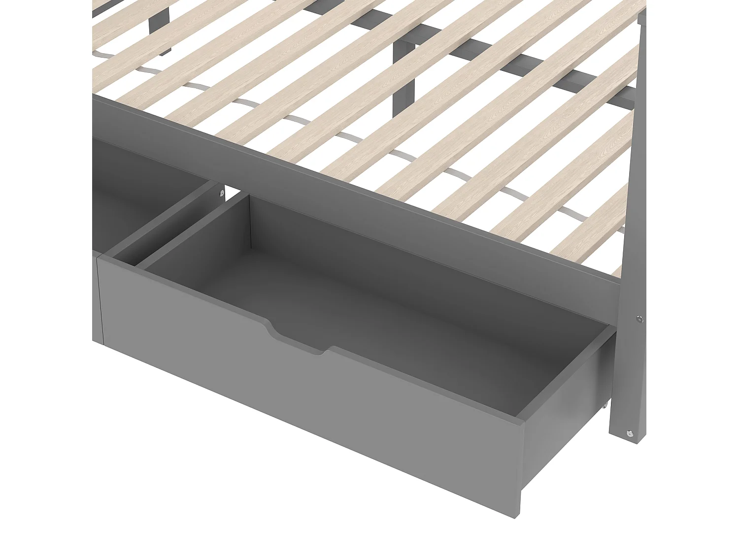 Lit superposé en bois massif - 90x200cm + 140x200cm - avec escalier de rangement et toboggan - Gris