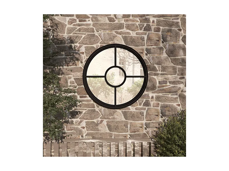 Espelho de Jardim Redondo em Ferro Preto 40x4 cm para Uso Externo