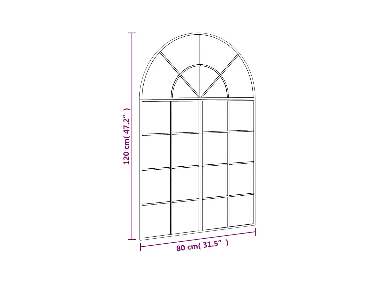 Miroir mural noir 80x120 cm arche fer