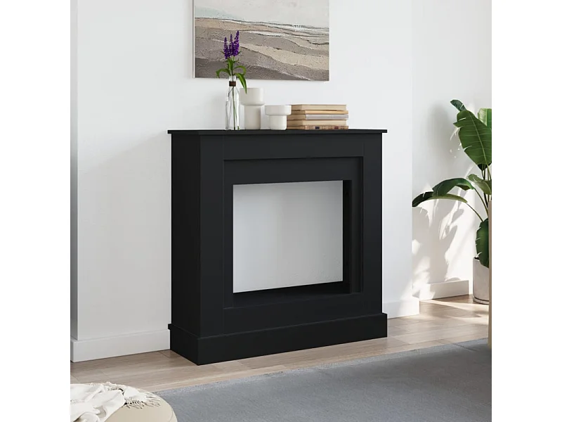 Cadre de cheminée noir 90x30x90 cm bois d ingénierie