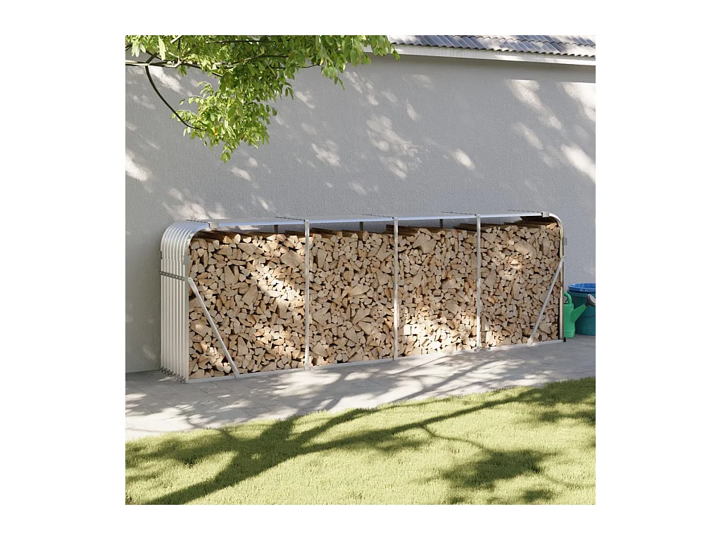 Porte bûches argenté 300x45x100 cm acier galvanisé