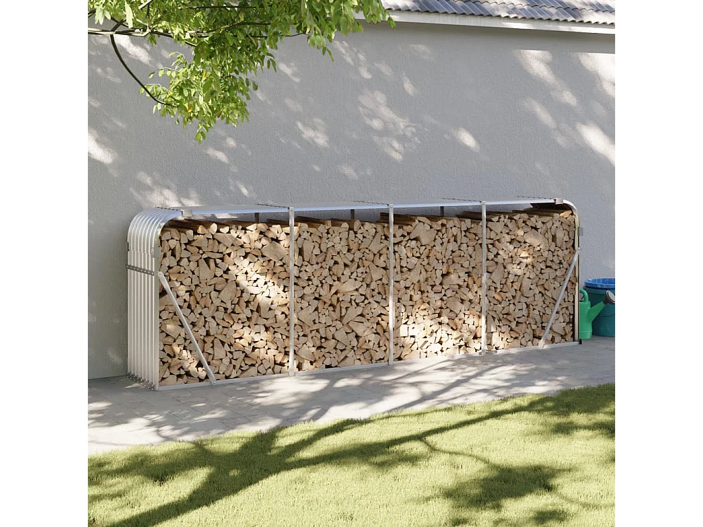 Portalegna Argentato 300x45x100 cm in Acciaio Zincato con Ganci di Fissaggio