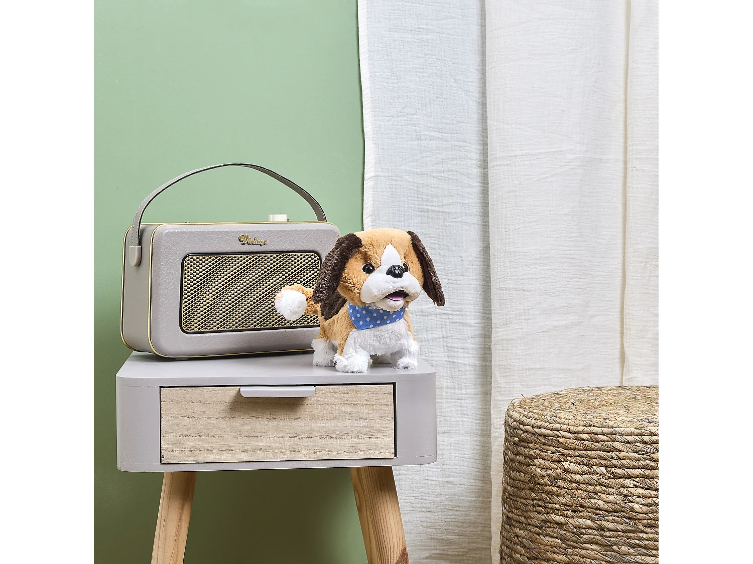 Peluche Chien Galipette A Piles Marron, Bleu