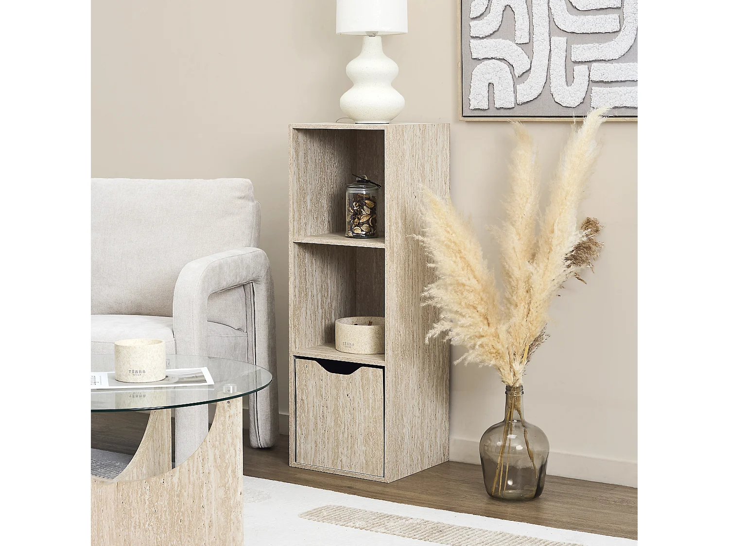 Rangement Modulable 3 Cases Pietra Blanc, Beige