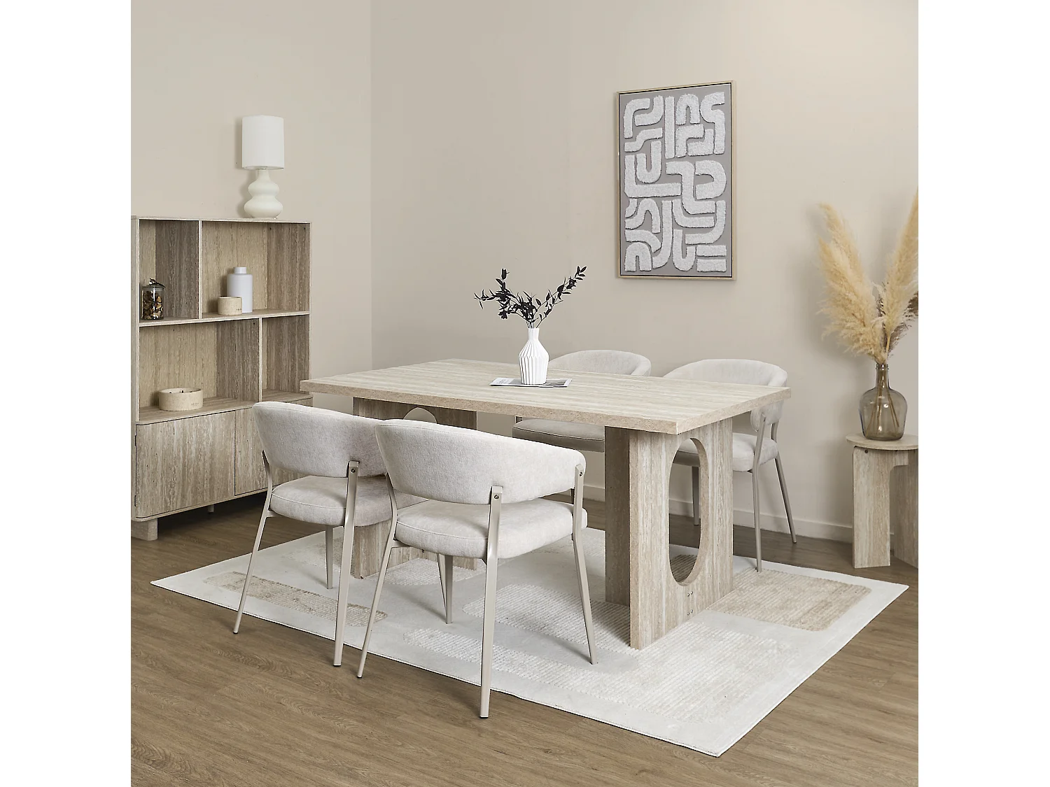 Table A Manger Pietra 160x90cm Blanc, Beige
