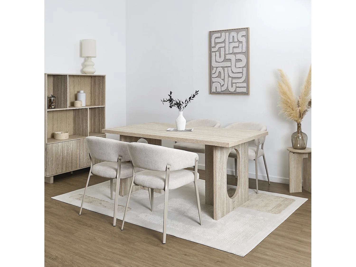 Table A Manger Pietra 160x90cm Blanc, Beige