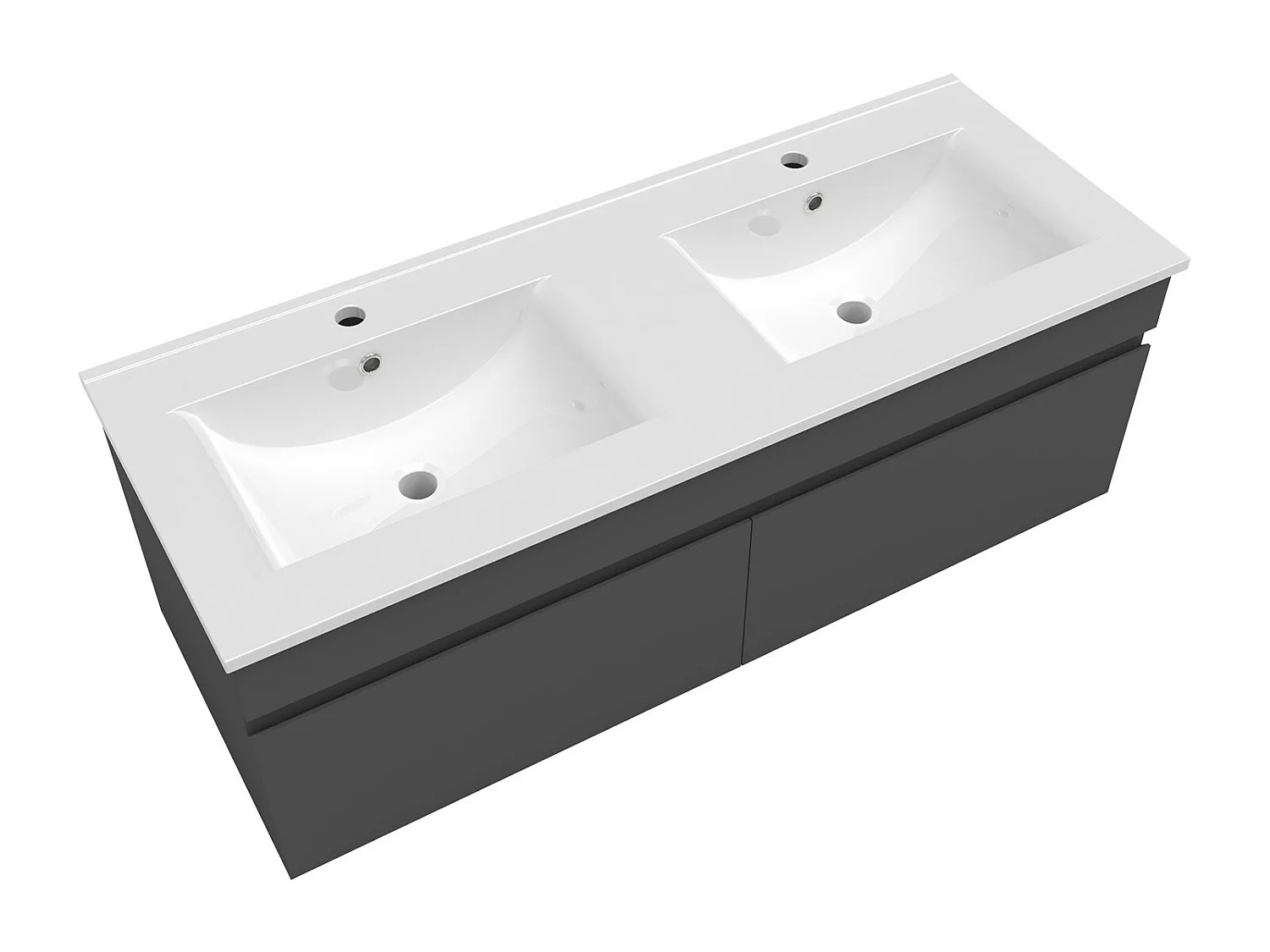 AICA Ensemble meuble Salle de Bain + double vasque L.120cm Anthracite 2 portes + Miroir LED 100 x 60 cm