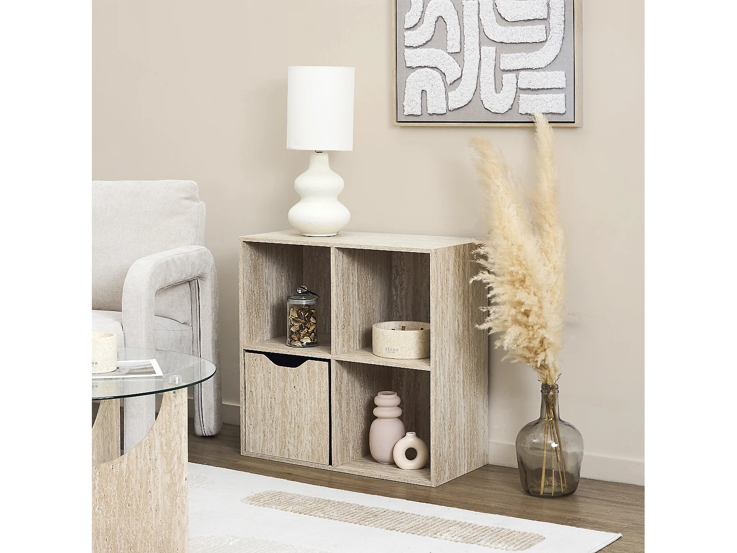Rangement Modulable 4 Cases Pietra Blanc, Beige
