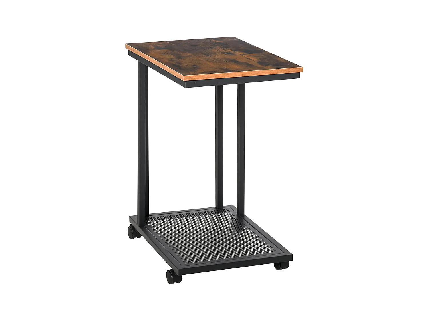 Table d'appoint, Bout de canapé, Table de lit mobile roulante ，avec cadre en acier Coloris boisé