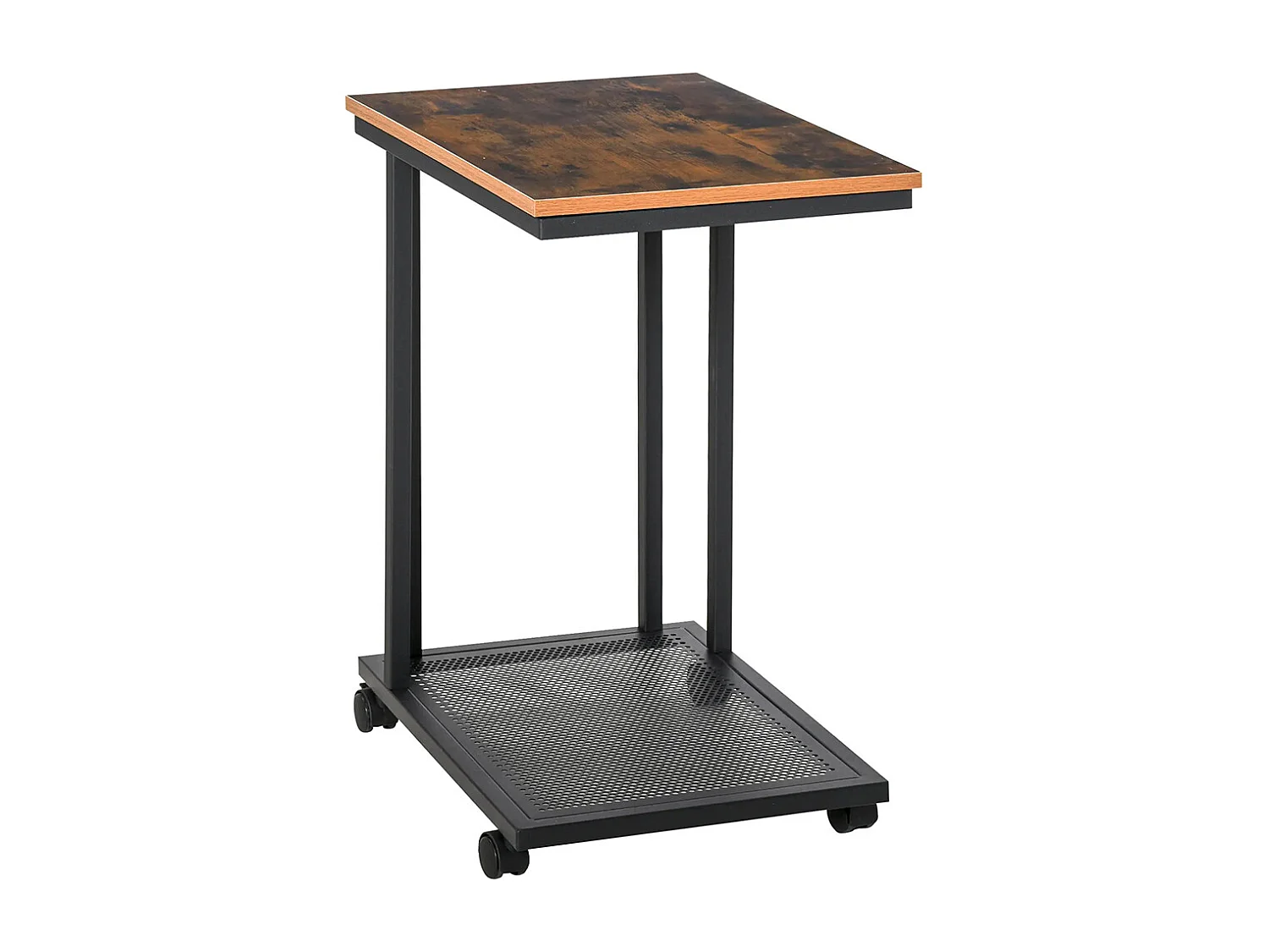 Table d'appoint, Bout de canapé, Table de lit mobile roulante ，avec cadre en acier Coloris boisé