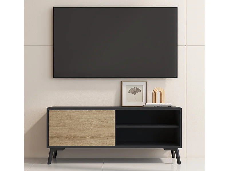 Mueble TV para Salón comedor en Negro y Sonoma 100x29,5x42,5cm Kai