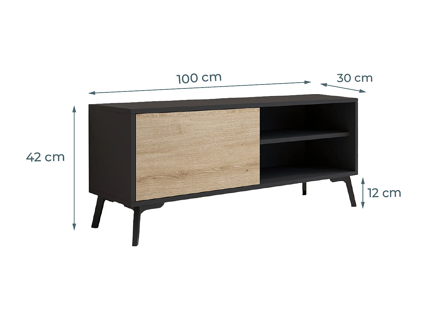 Meuble TV pour Salon Salle à manger en Noir et Sonoma 100x29,5x42,5cm Kai