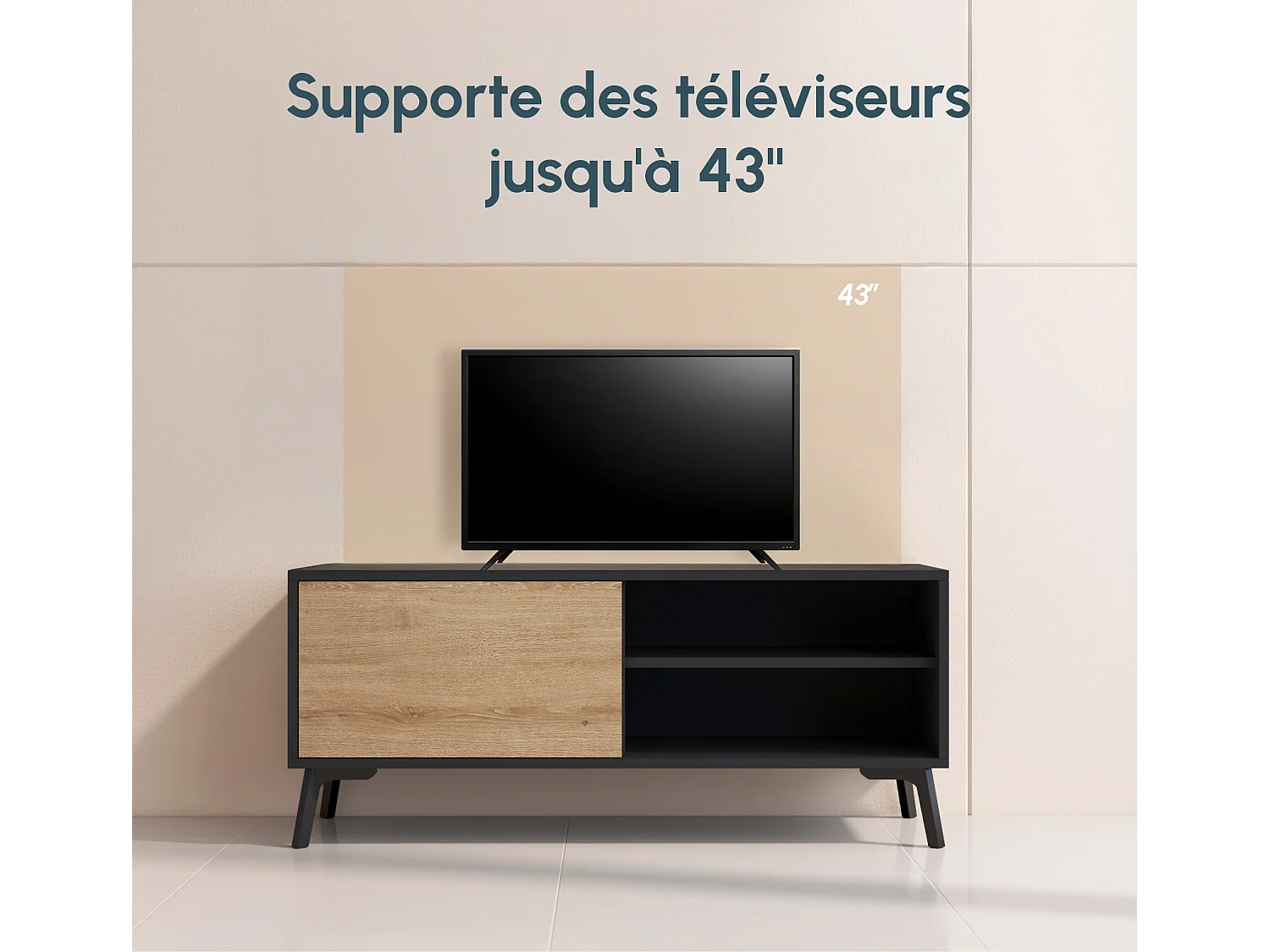 Meuble TV pour Salon Salle à manger en Noir et Sonoma 100x29,5x42,5cm Kai