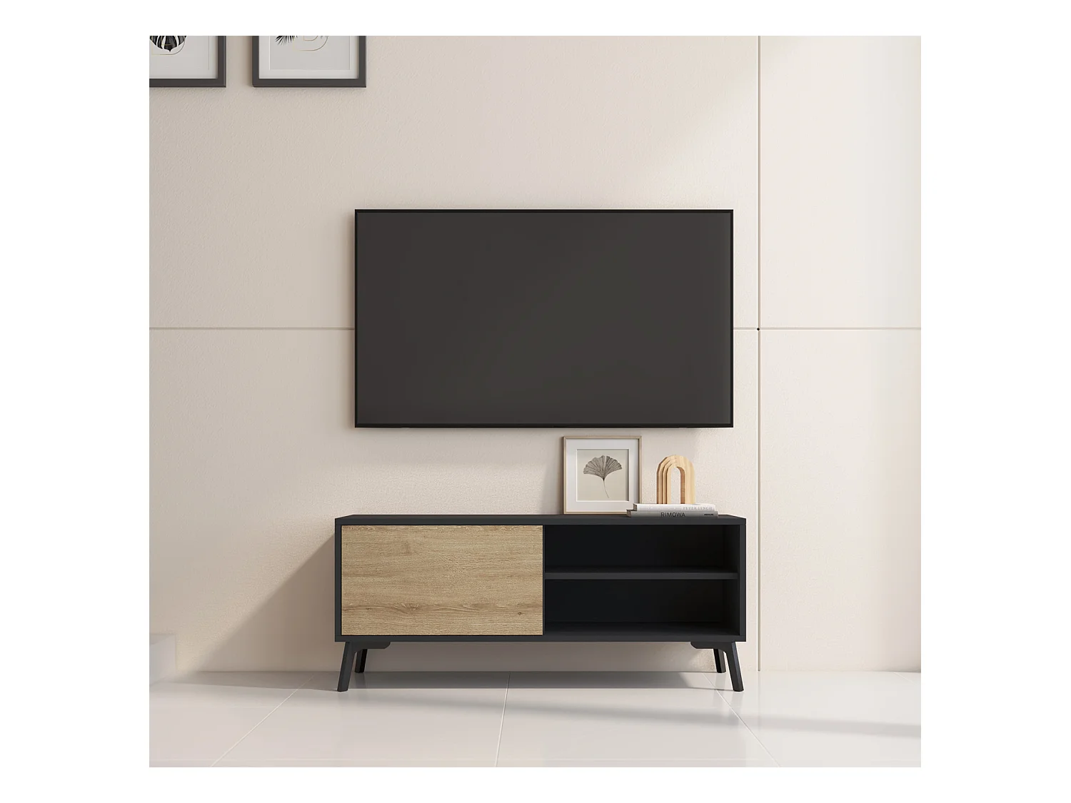 Mueble TV para Salón comedor en Negro y Sonoma 100x29,5x42,5cm Kai
