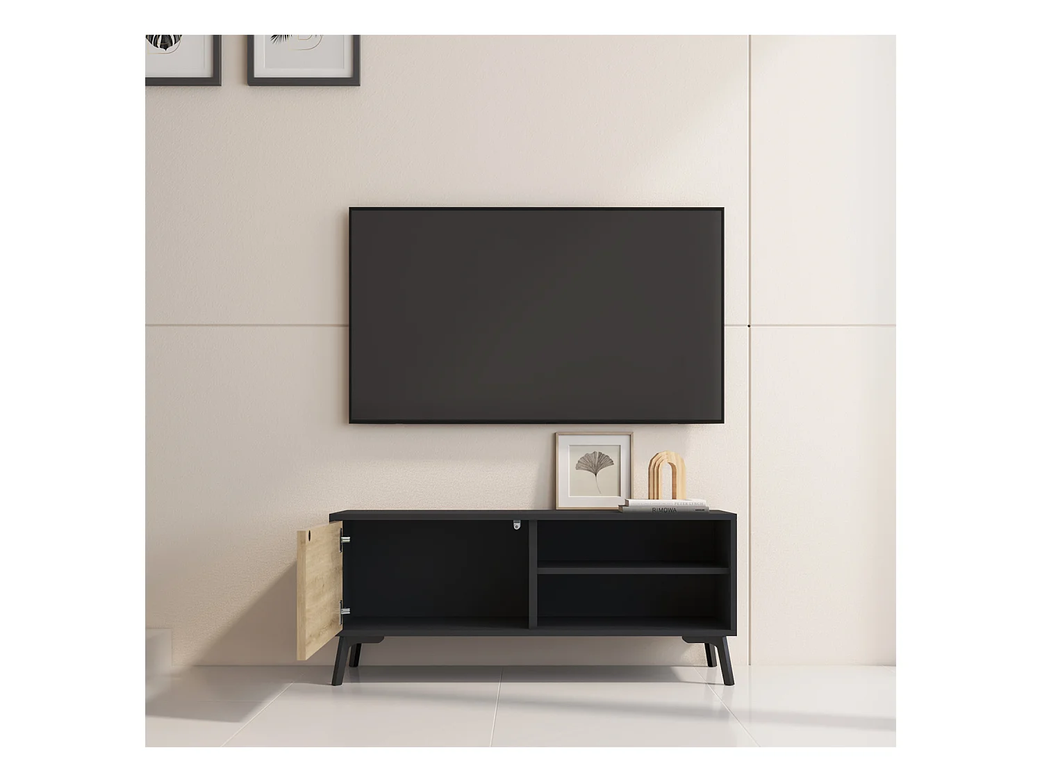 Mueble TV para Salón comedor en Negro y Sonoma 100x29,5x42,5cm Kai