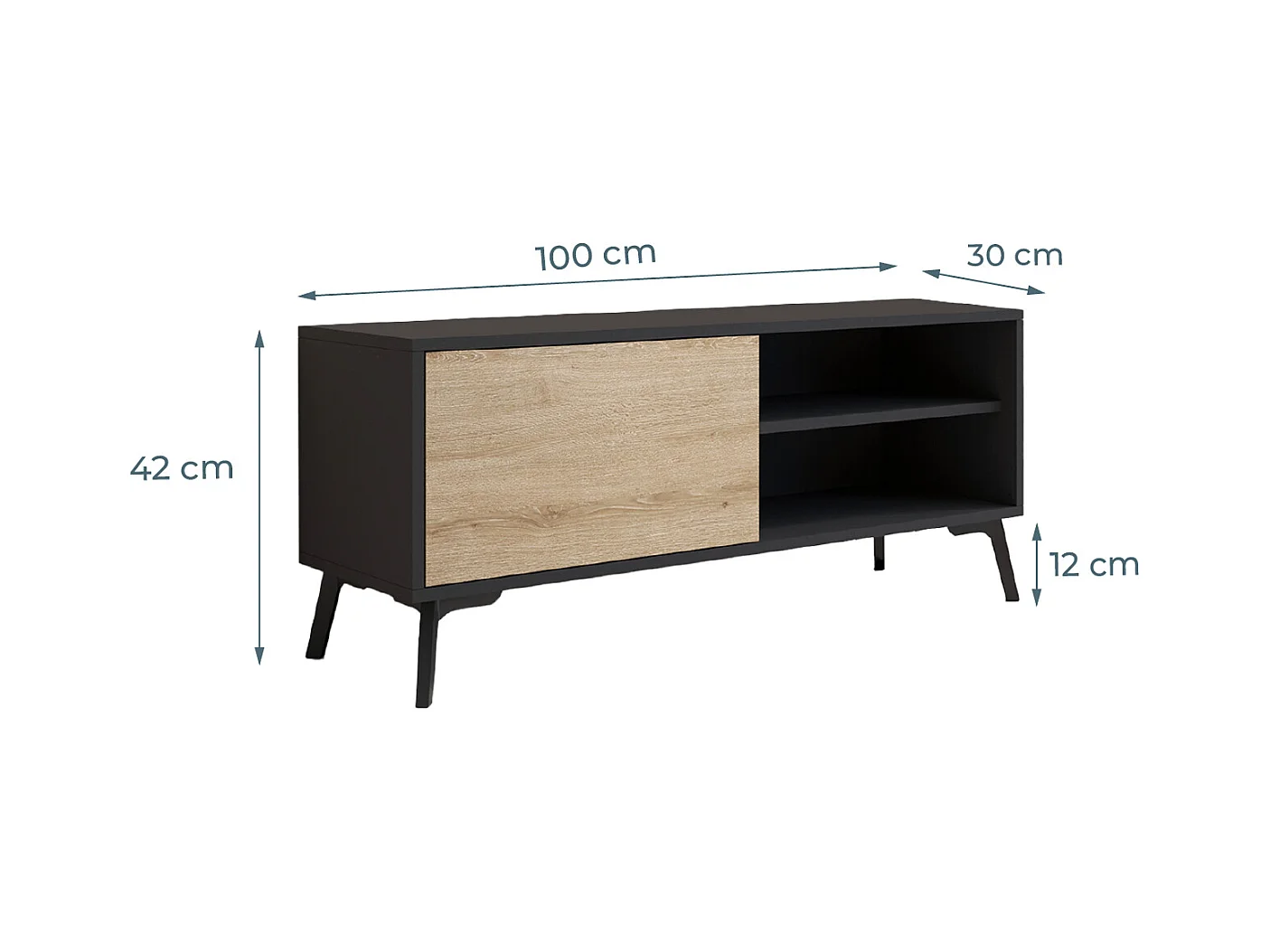 Mueble TV para Salón comedor en Negro y Sonoma 100x29,5x42,5cm Kai
