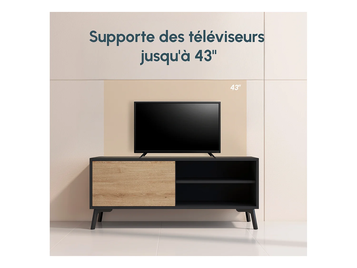 Mueble TV para Salón comedor en Negro y Sonoma 100x29,5x42,5cm Kai