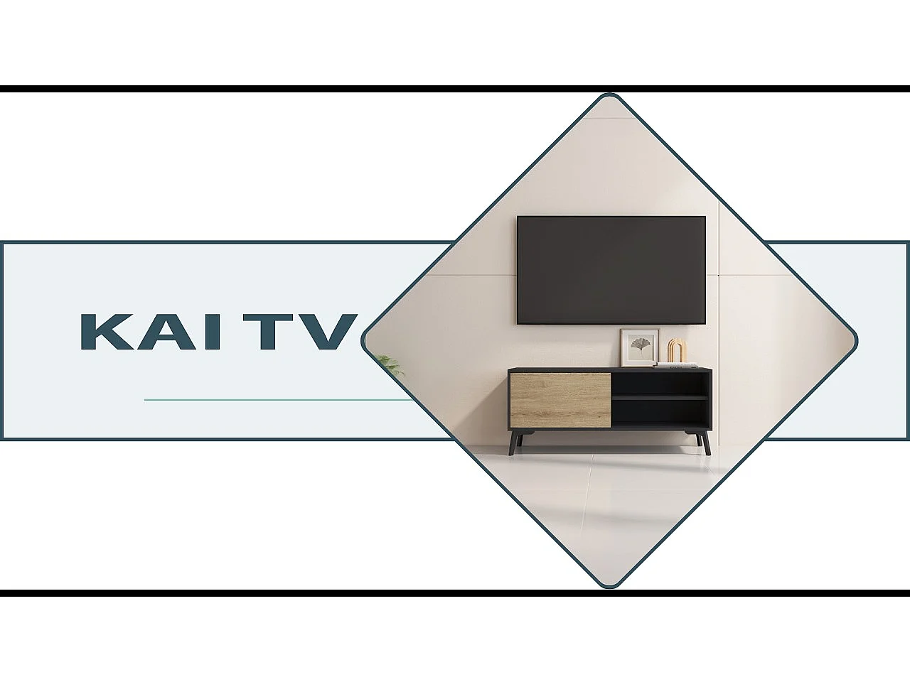 Mueble TV para Salón comedor en Negro y Sonoma 100x29,5x42,5cm Kai