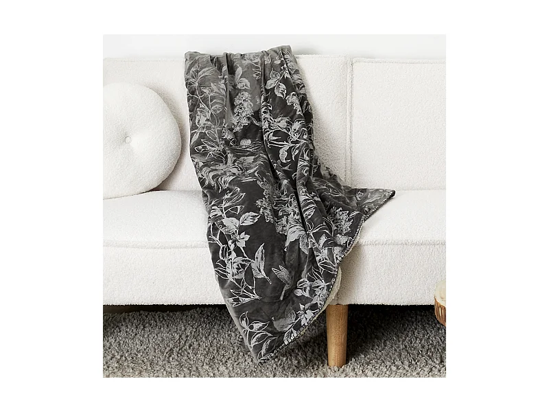 Plaid Velours Motif Sherpa Gris 120x150cm Gris