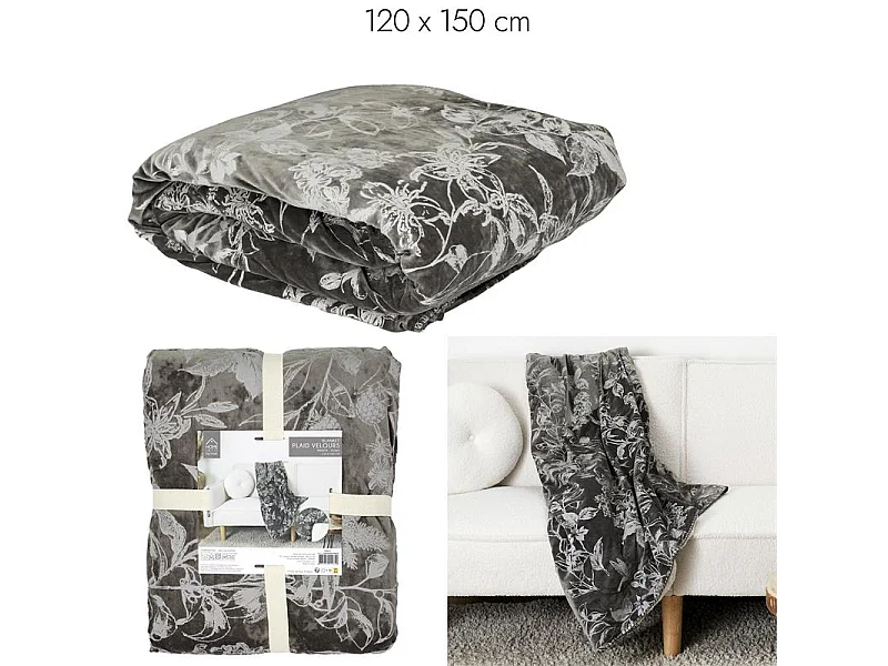 Plaid Velours Motif Sherpa Gris 120x150cm Gris