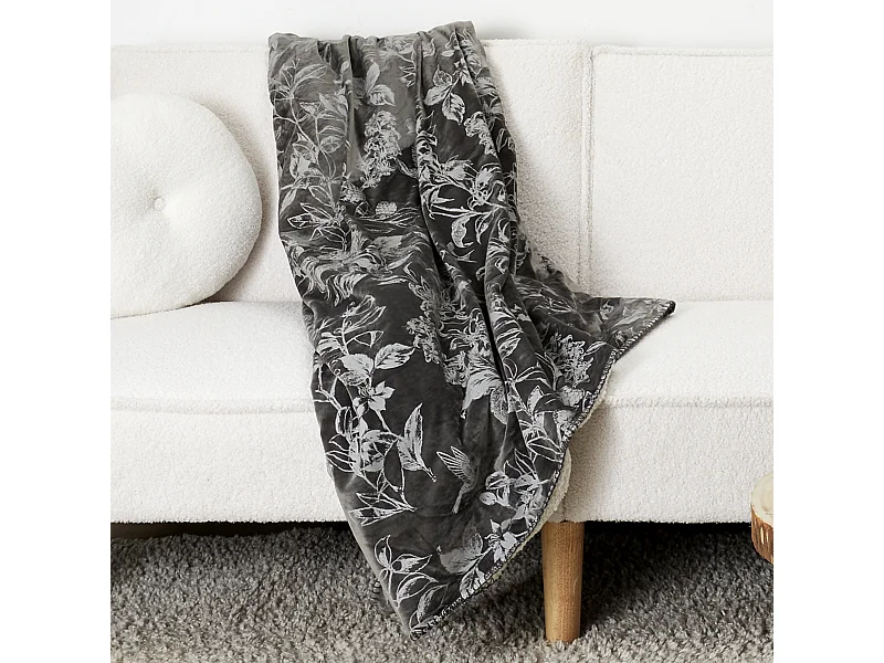 Plaid Velours Motif Sherpa Gris 120x150cm Gris