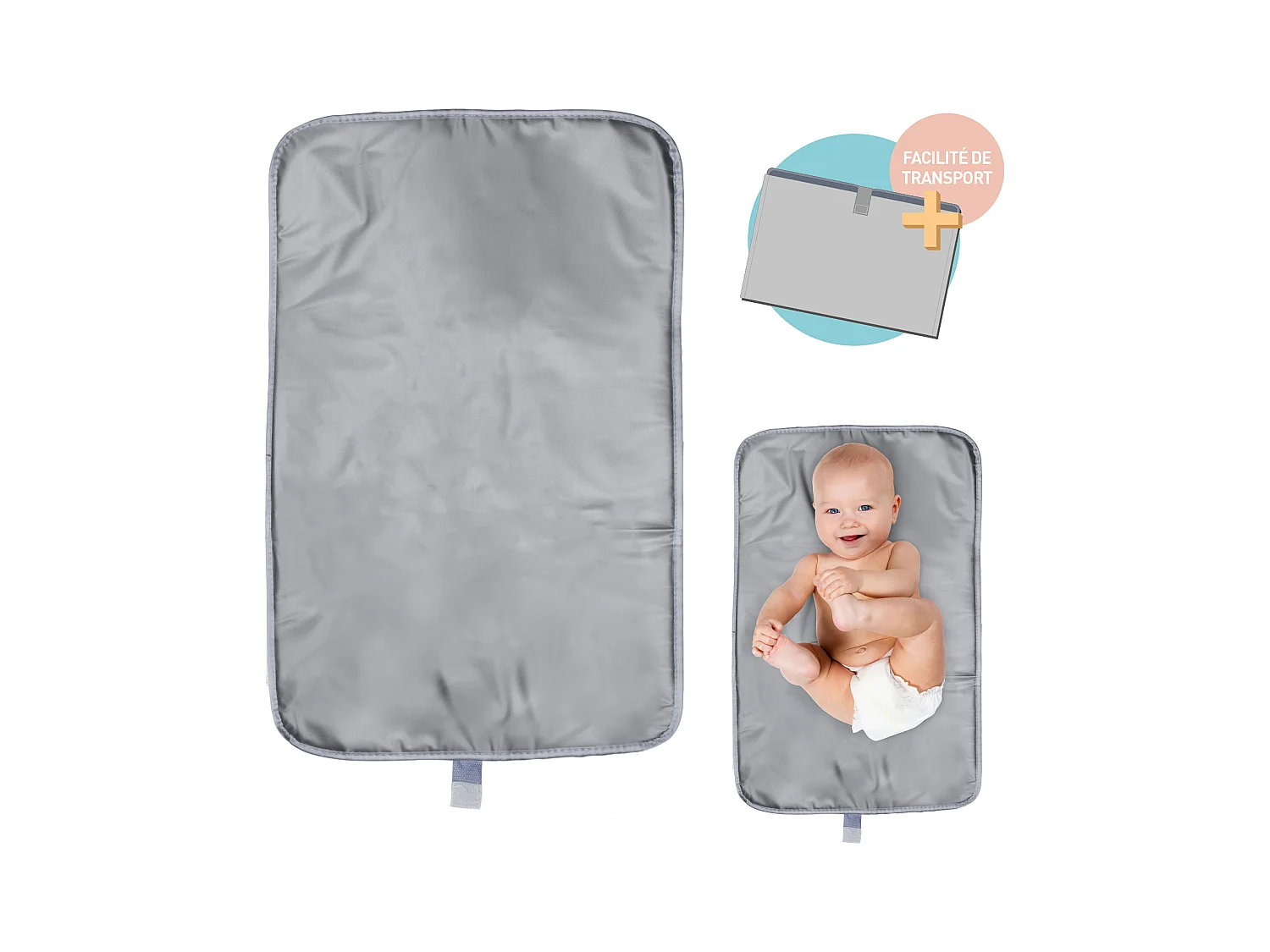 Tapis à Langer de Voyage Imperméable 68.5x35.5cm Gris - Matelas Moelleux et Pliable