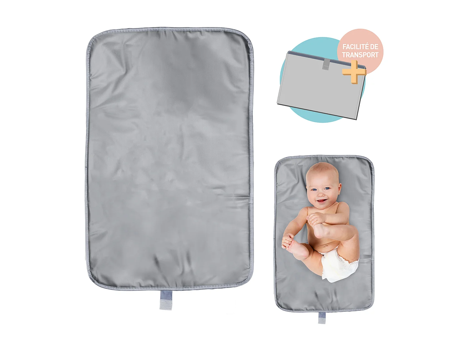 Tapis à Langer de Voyage Imperméable 68.5x35.5cm Gris - Matelas Moelleux et Pliable