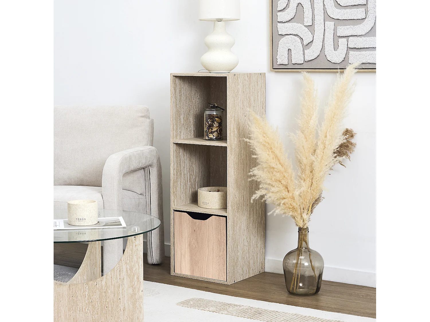 Cube De Rangement Pliable Bois Clair 30x30cm Noir, Marron