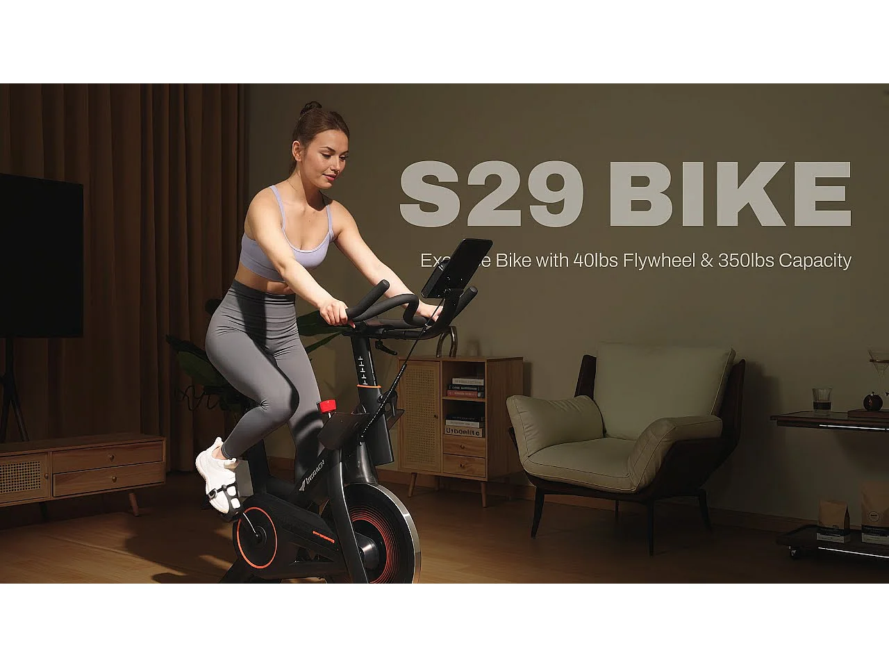 Bicicleta estática magnética, volante de 18 kg, 16 niveles, manillar/asiento regulables, Bluetooth, doble portabotellas, soporte para mancuernas