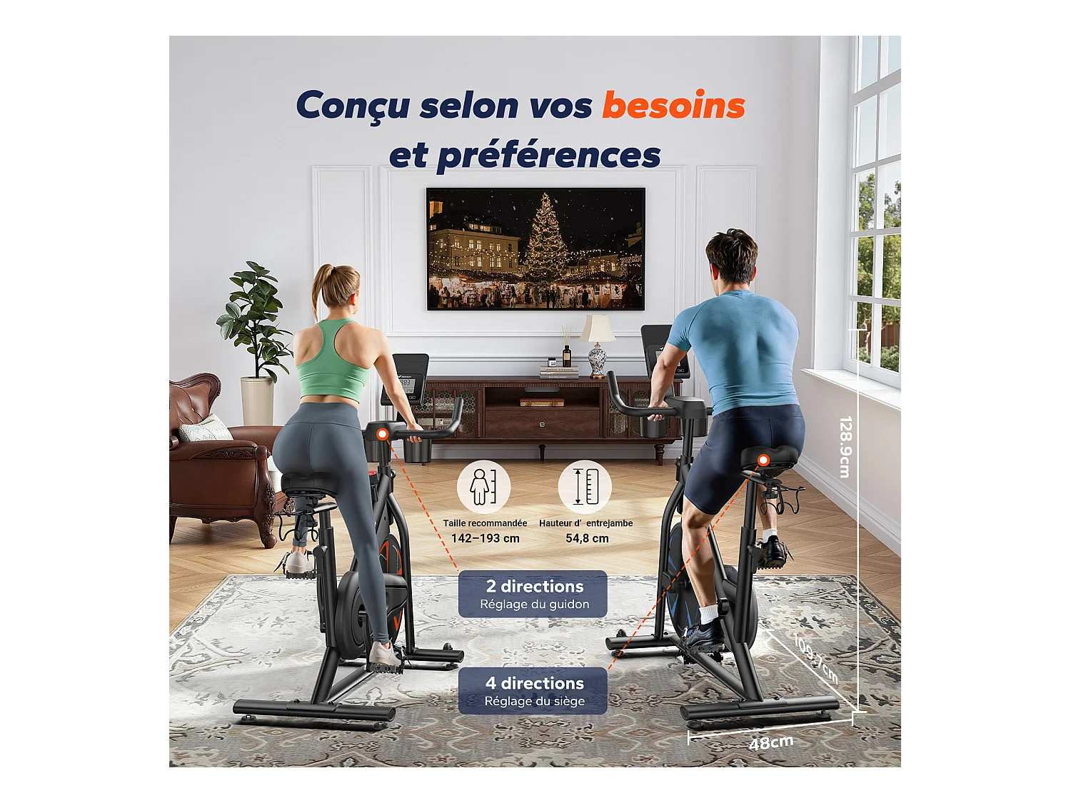 Heimtrainer Fahhrad für Zuhause, leises Fitnessbike mit LCD-Display, Magnetischer Widerstand, 8 Widerstandsstufen, bis 150 KG belastbar