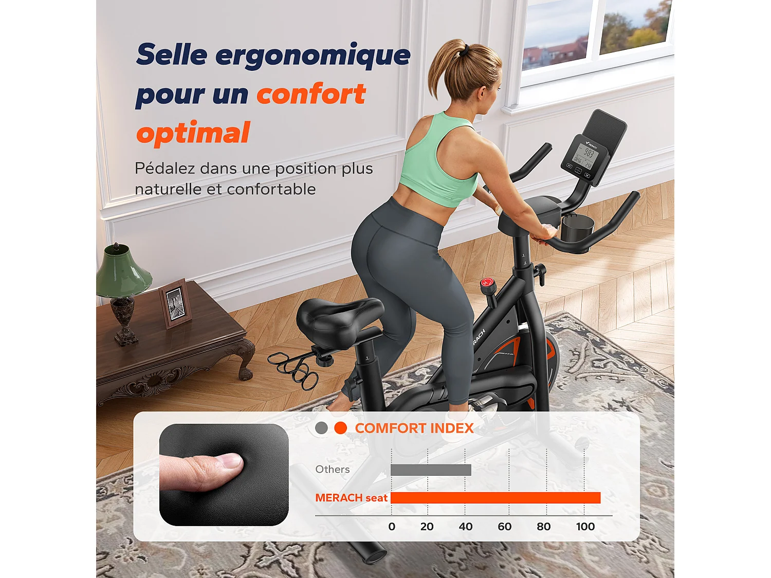 Vélo d'appartement magnétique MERACH, volant d'inertie 8 kg, 8 niveaux de résistance, écran LCD, APP compatible, charge 150 kg, silencieux