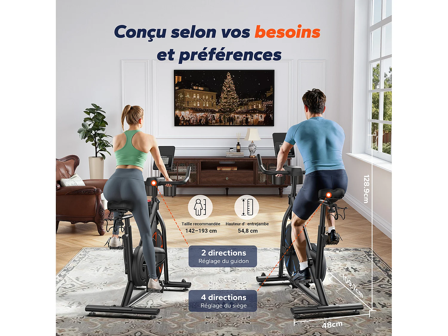 Vélo d'appartement magnétique MERACH, volant d'inertie 8 kg, 8 niveaux de résistance, écran LCD, APP compatible, charge 150 kg, silencieux