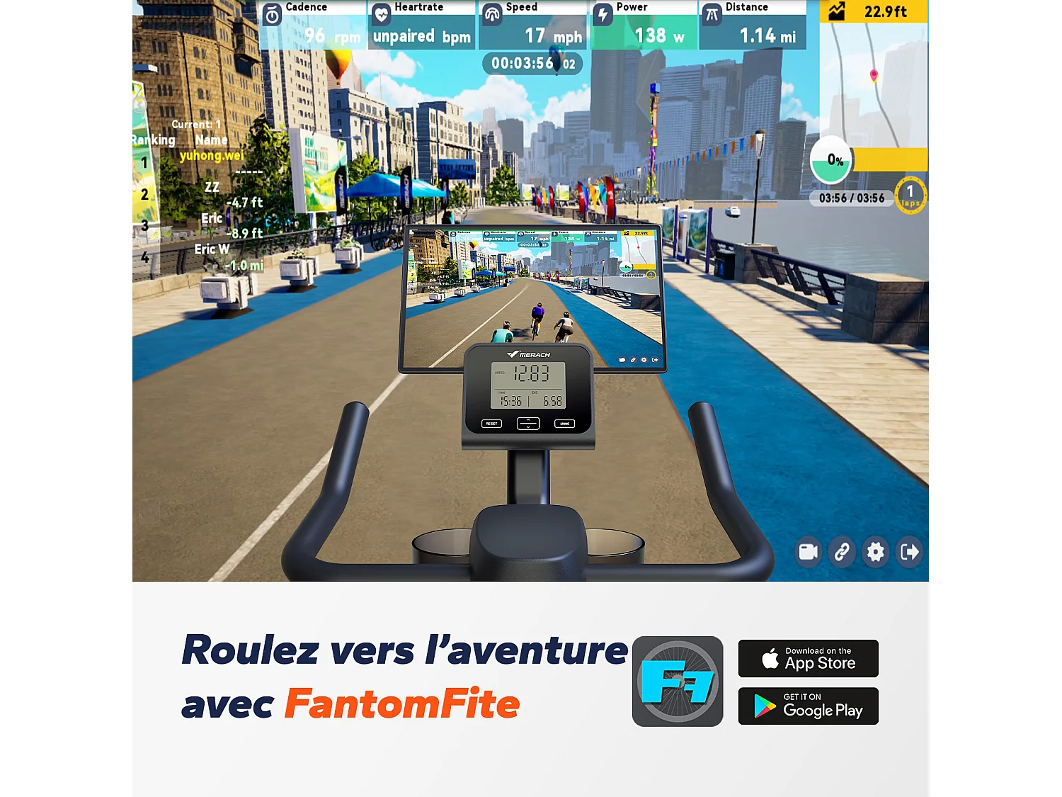 Vélo d'appartement magnétique MERACH, volant d'inertie 8 kg, 8 niveaux de résistance, écran LCD, APP compatible, charge 150 kg, silencieux