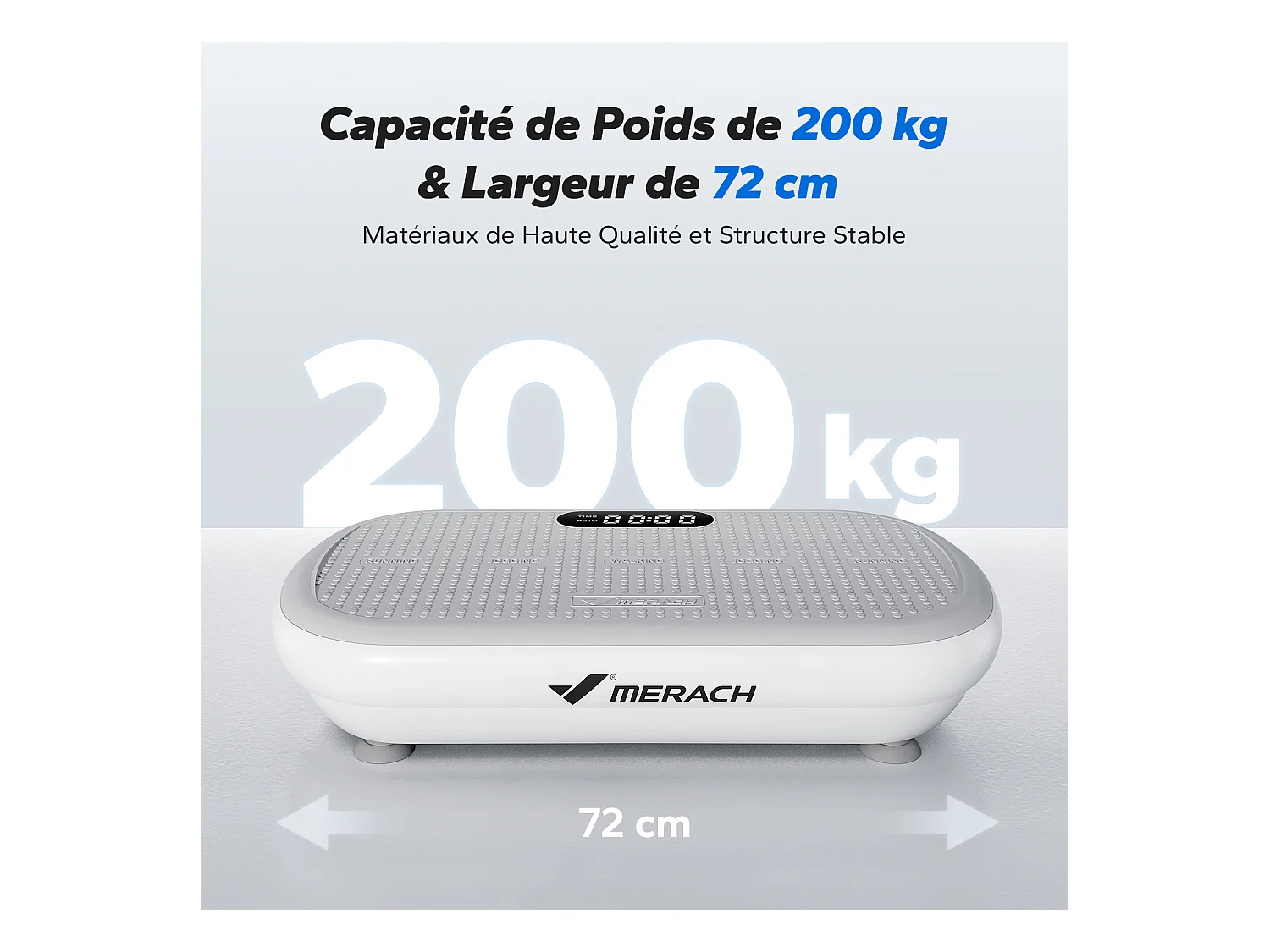 Plateforme Vibrante MERACH, Télécommande, Écran LED, Bluetooth, 10 Vitesses, 11 Programmes, Silencieuse, Capacité 200 kg