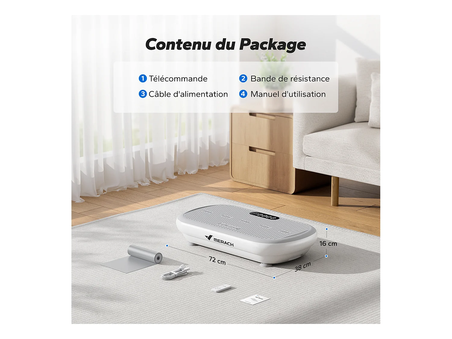 Plateforme Vibrante MERACH, Télécommande, Écran LED, Bluetooth, 10 Vitesses, 11 Programmes, Silencieuse, Capacité 200 kg