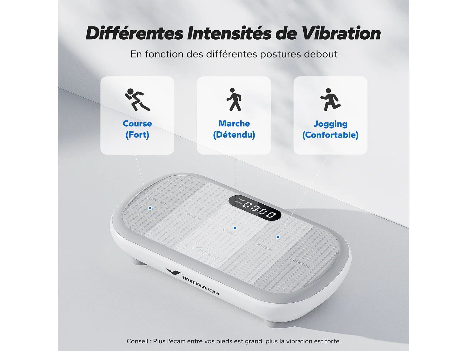 Plateforme Vibrante MERACH, Télécommande, Écran LED, Bluetooth, 10 Vitesses, 11 Programmes, Silencieuse, Capacité 200 kg