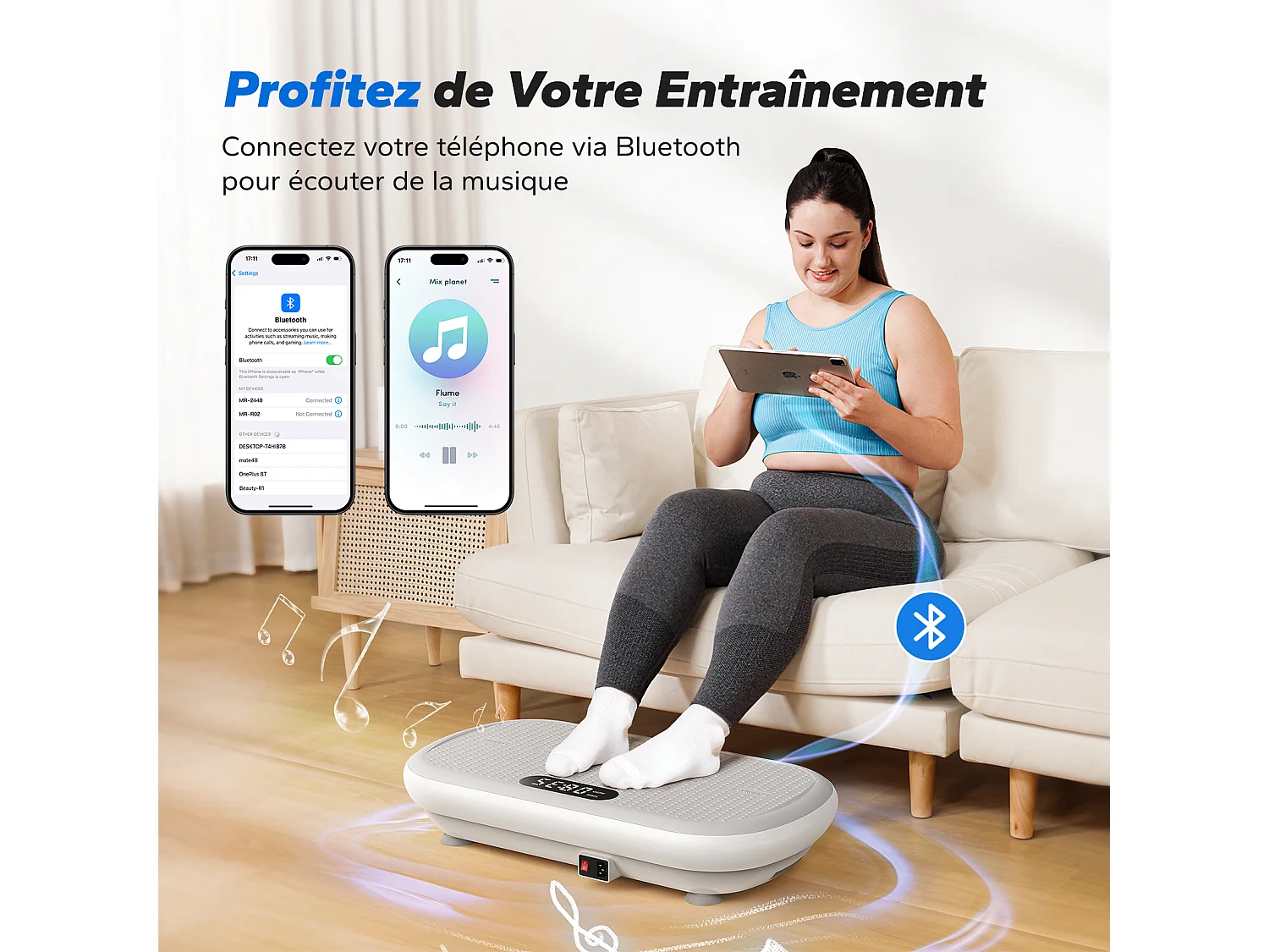 Plateforme Vibrante MERACH, Télécommande, Écran LED, Bluetooth, 10 Vitesses, 11 Programmes, Silencieuse, Capacité 200 kg