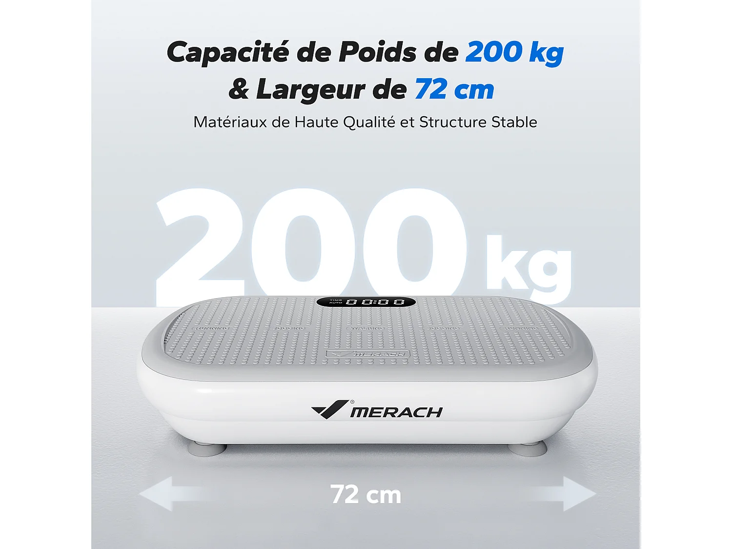Plateforme Vibrante MERACH, Télécommande, Écran LED, Bluetooth, 10 Vitesses, 11 Programmes, Silencieuse, Capacité 200 kg