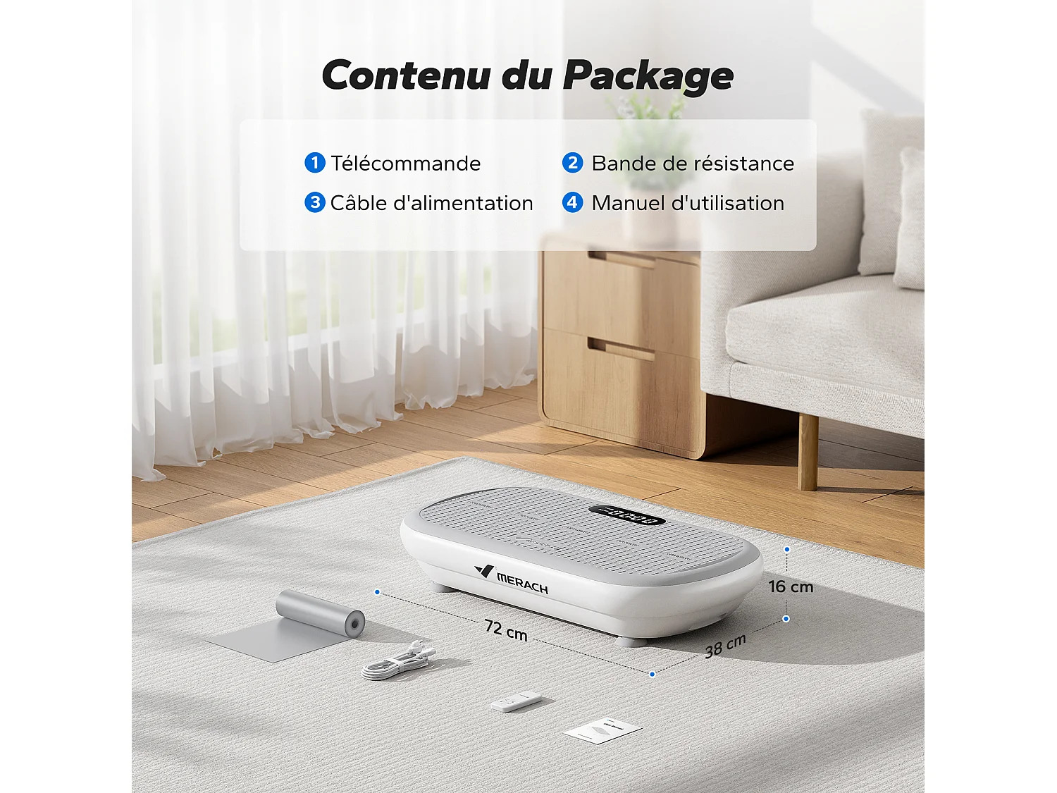Plateforme Vibrante MERACH, Télécommande, Écran LED, Bluetooth, 10 Vitesses, 11 Programmes, Silencieuse, Capacité 200 kg